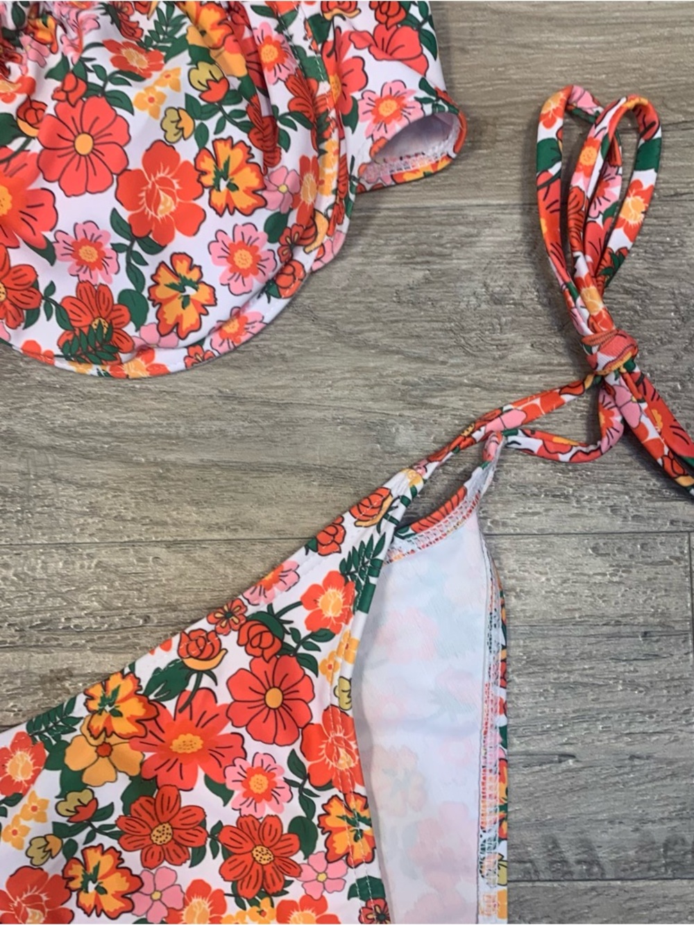Zaful Floral Ruffle String Bikini Swim Set - Picture 3 of 10